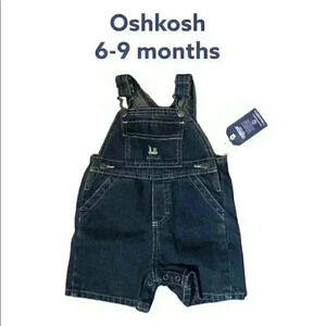 NWT OSHKOSH BLUE DENIM OVERALL SHORTS LABELED 6-9  MONTHS